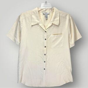Nexx Cream 100%Silk Women Button Up Short Sleeve Shirt Size 2X